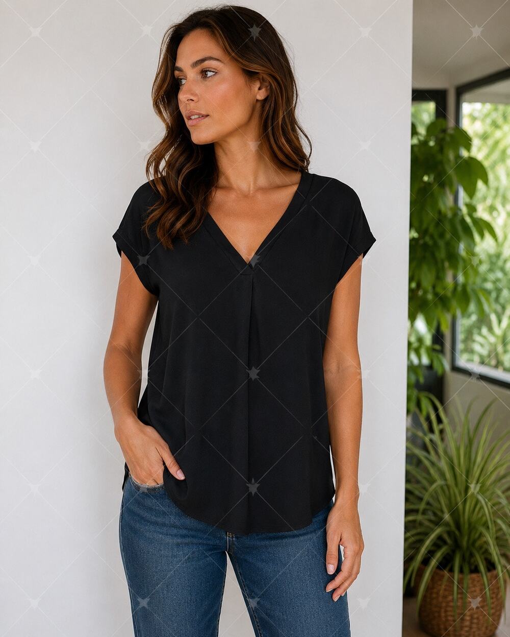 Green Envelope Los Angeles Black V-Neck Dolman Sleeve Top Women’s Large USA